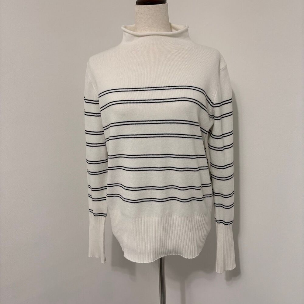 French Connection Striped Long Sleeve Rolled Neck Black & White Sweater Sz L